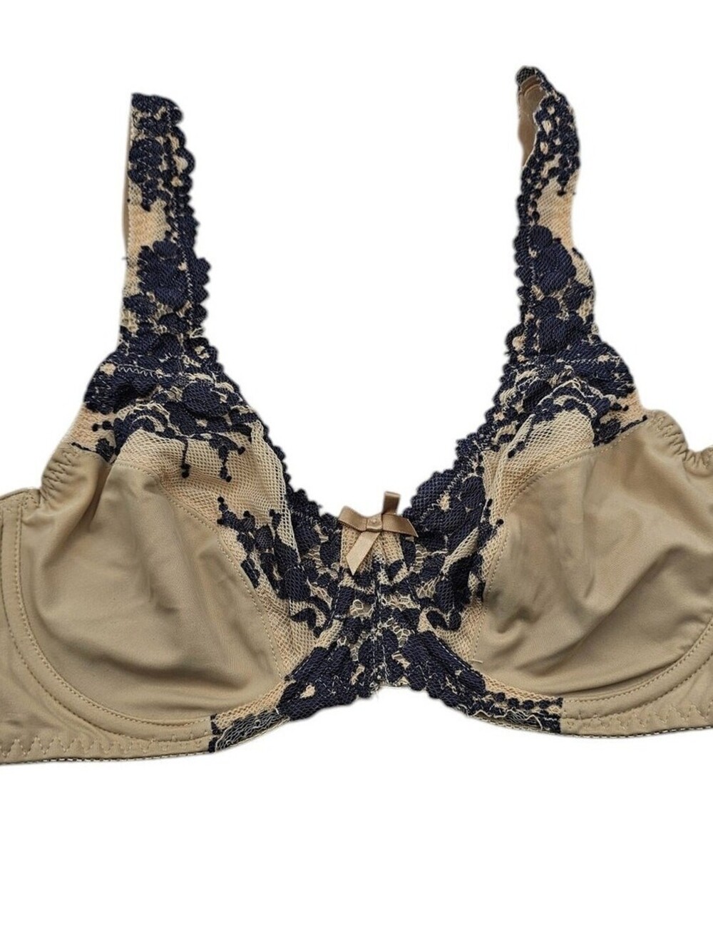 Curve Muse Womens Sz 38B Unlined T Shirt Bra Beige Black Lace Overlay Sexy
